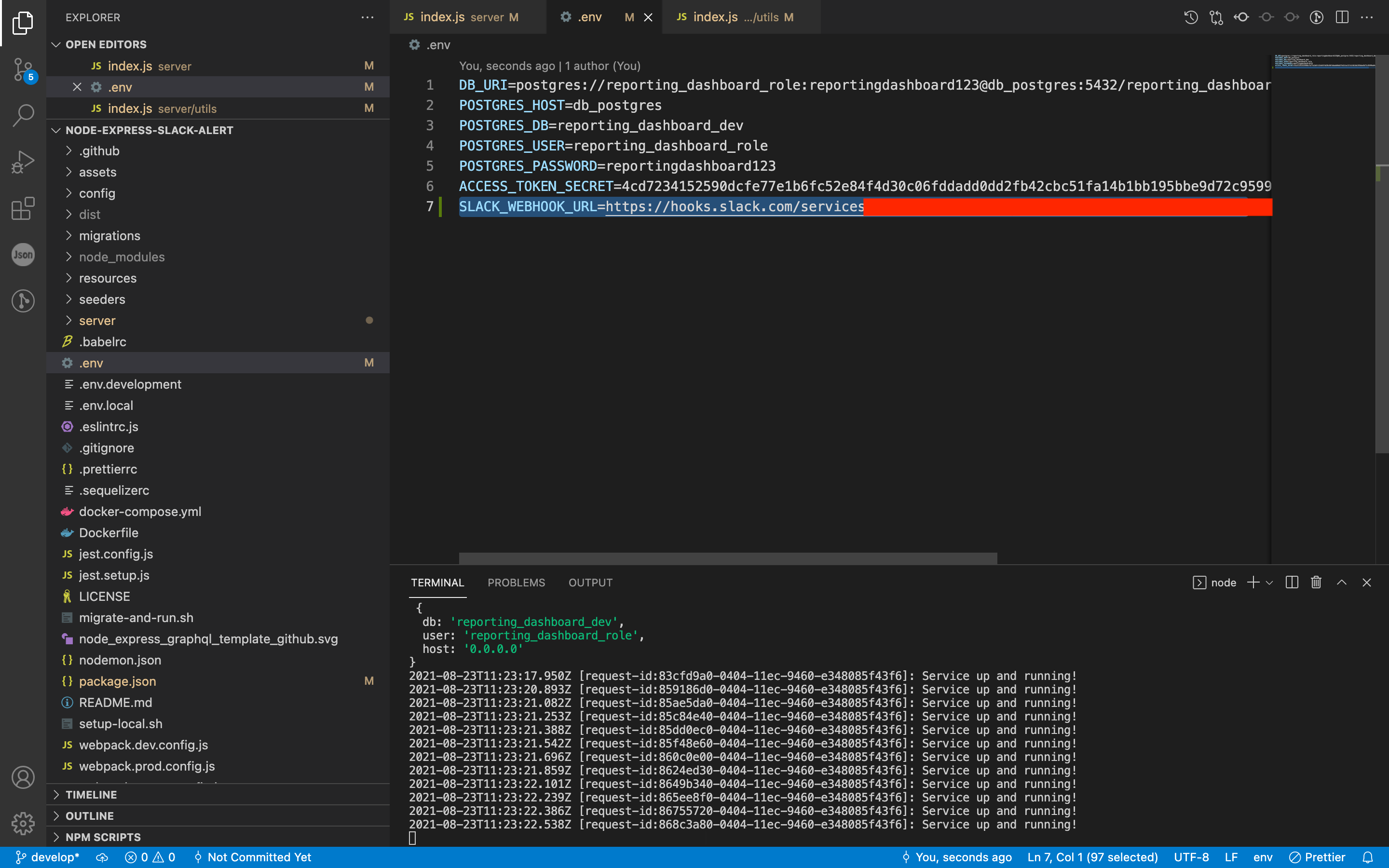 Env files shown in visual studio.