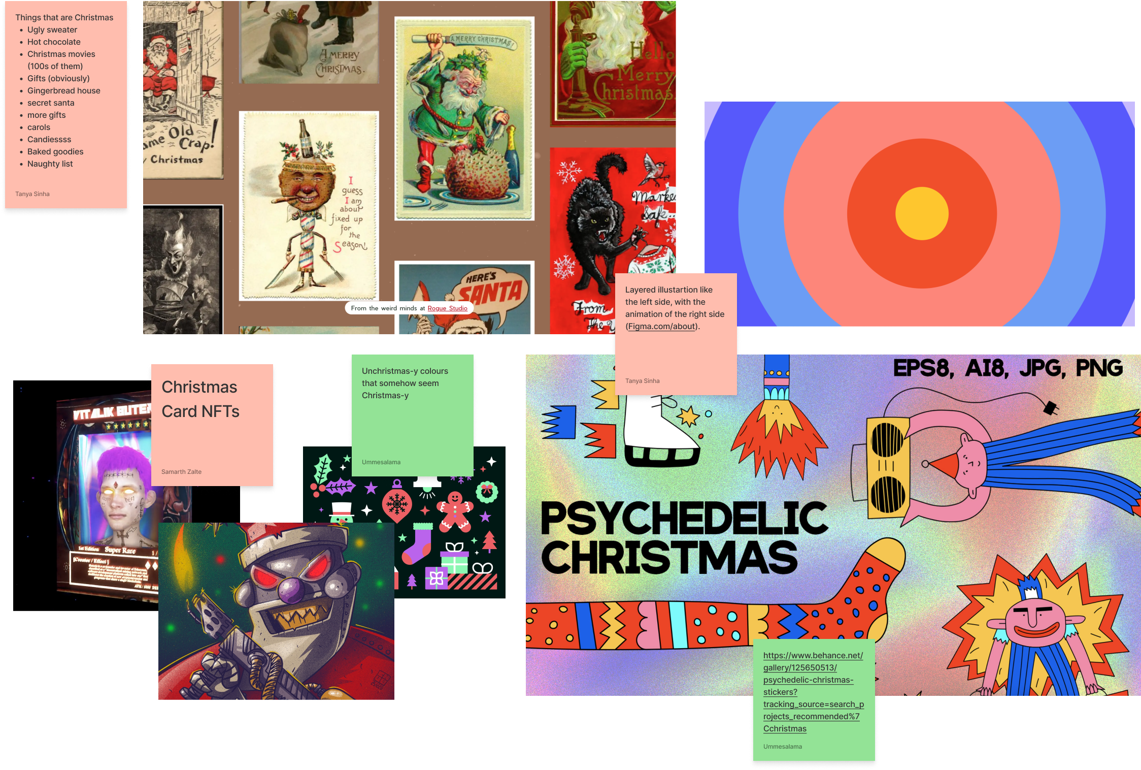 A moodboard showing different elements - images, textures, etc.