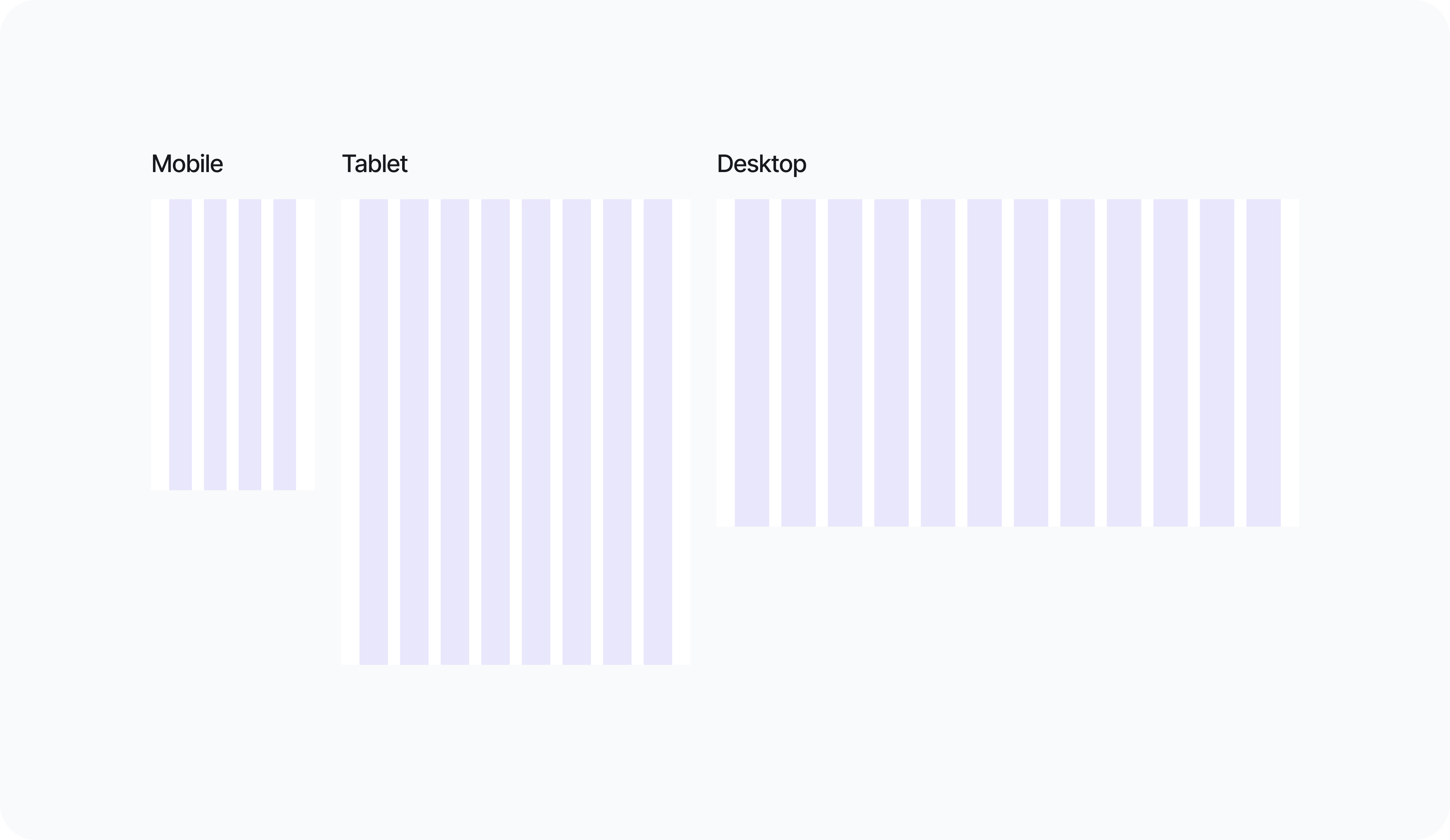 Mobile, Tablet, and Desktop grids that follow a spacing system.