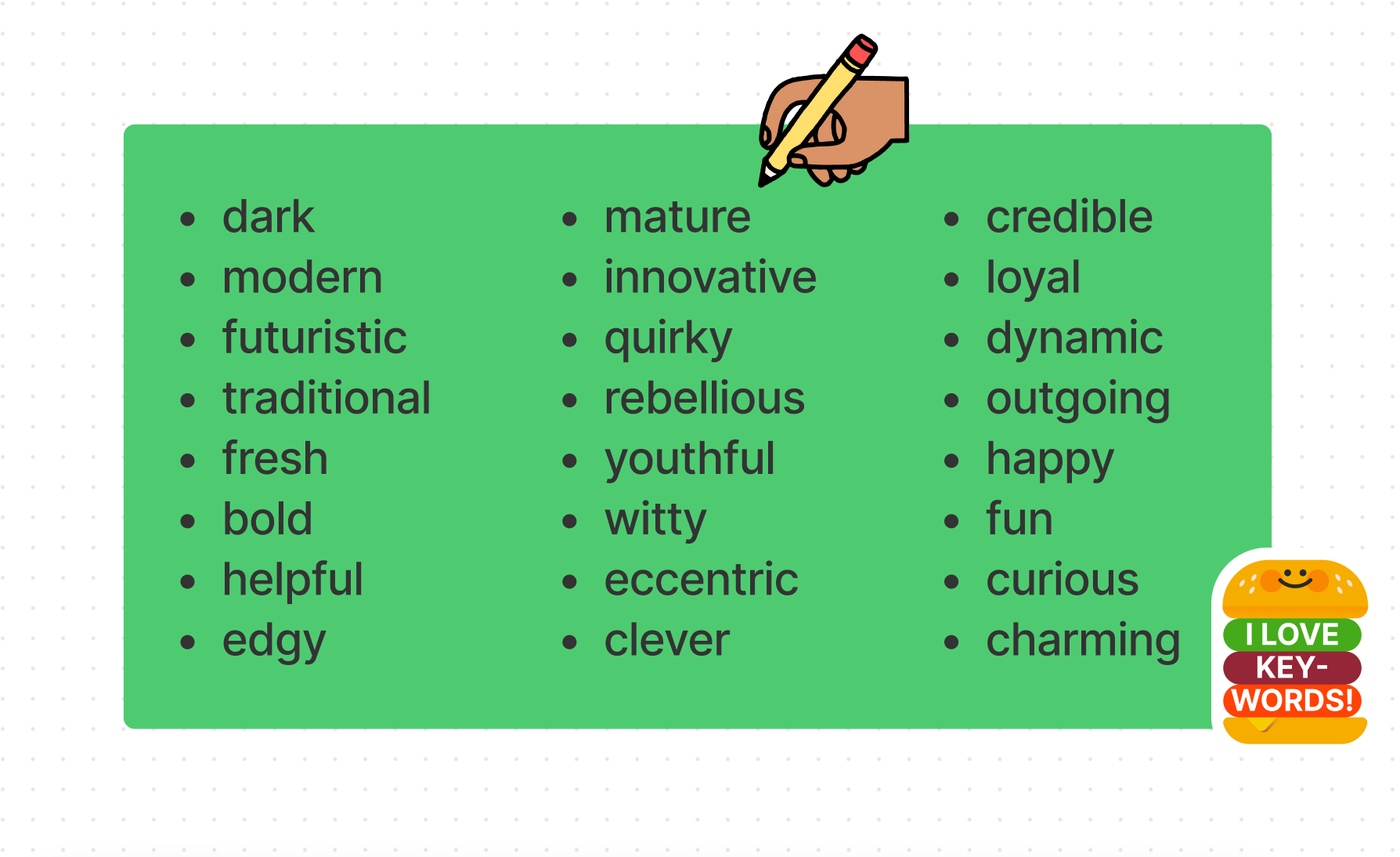 LList of keywords to get you started on your mood board