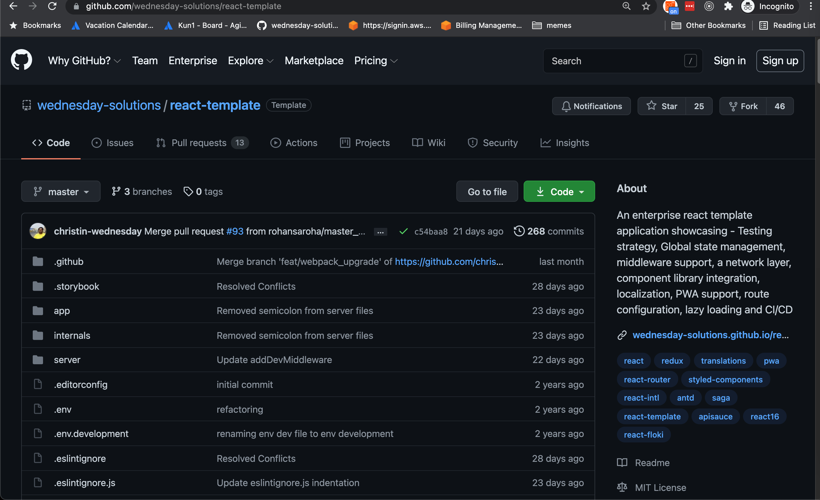 Github repository for the Wednesday react template.