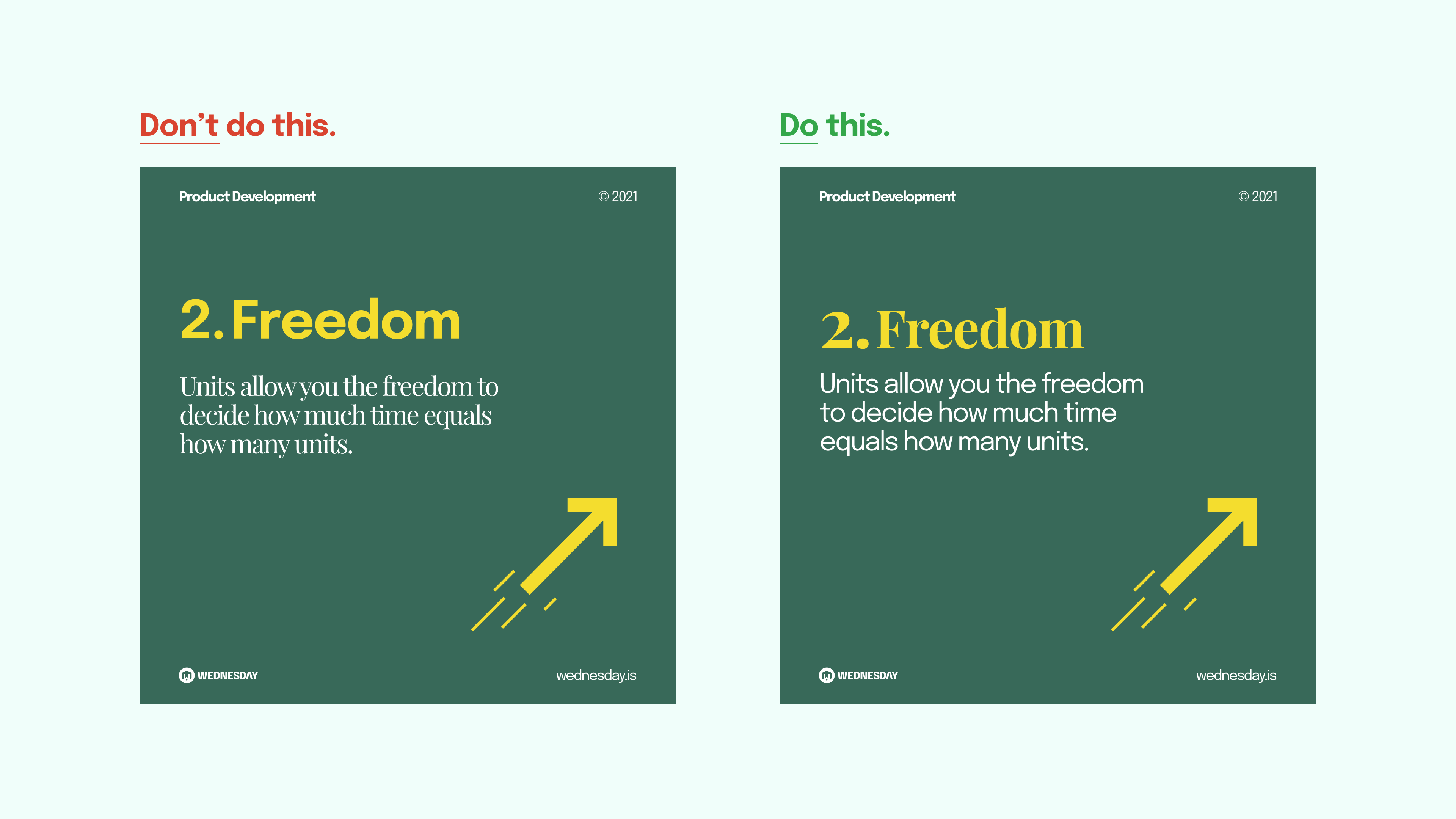 A comparison showing different fonts used for the header. One being readable where as the other not.