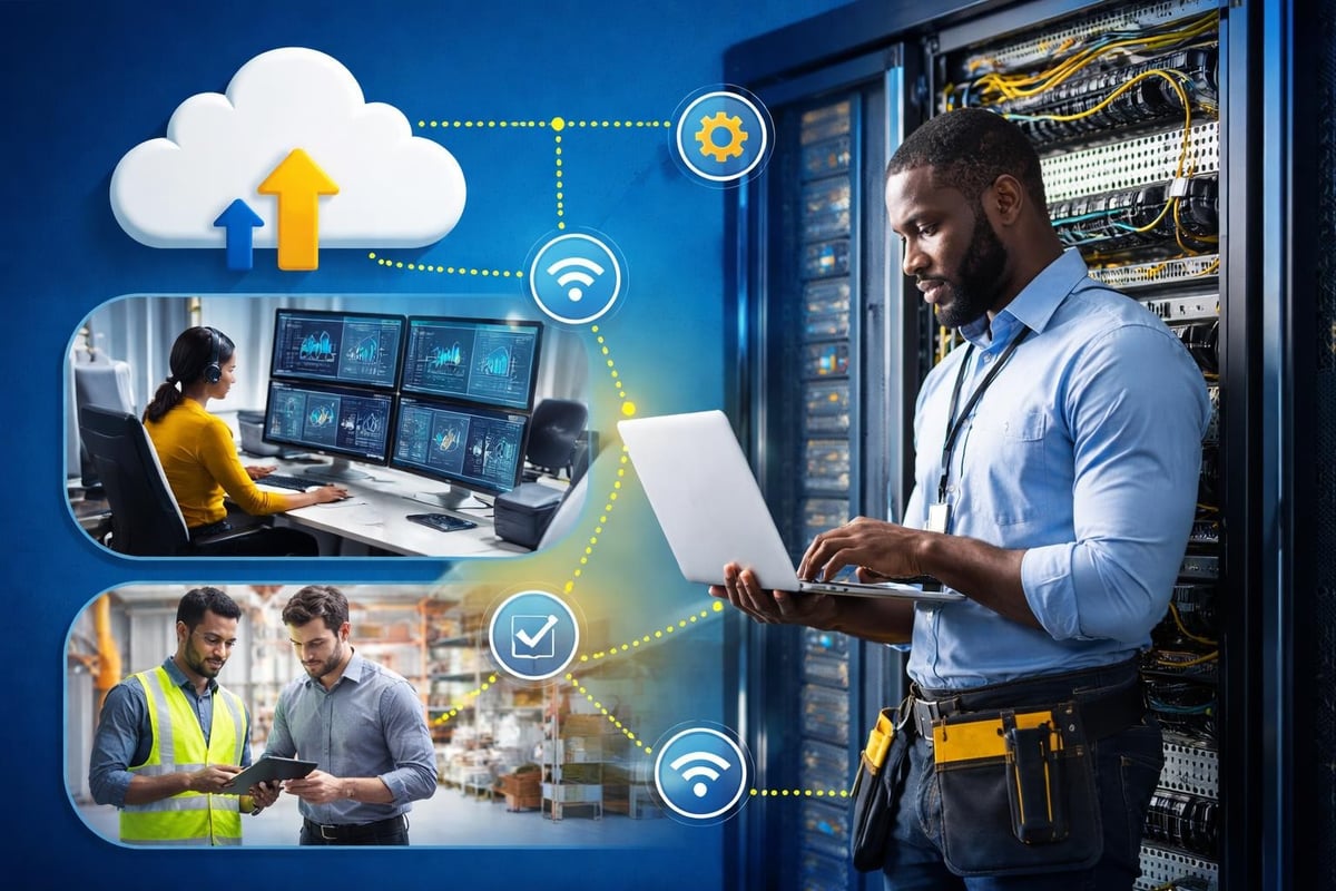 Local IT support response combining remote monitoring with on-site assistance
