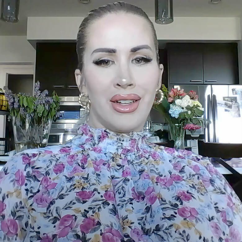 Client Morgan giving a testimonial for Always Beyond IT services in a home kitchen with floral decor.