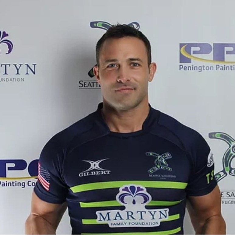 Dr Anthony Chaffee in his Seattle Saracens rugby jersey