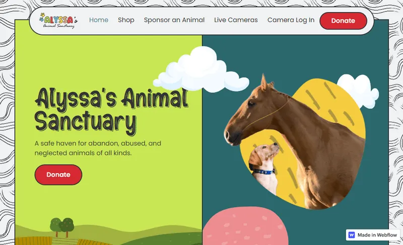 Screenshot of the hero section of a website for Alyssa's Animal Sanctuary
