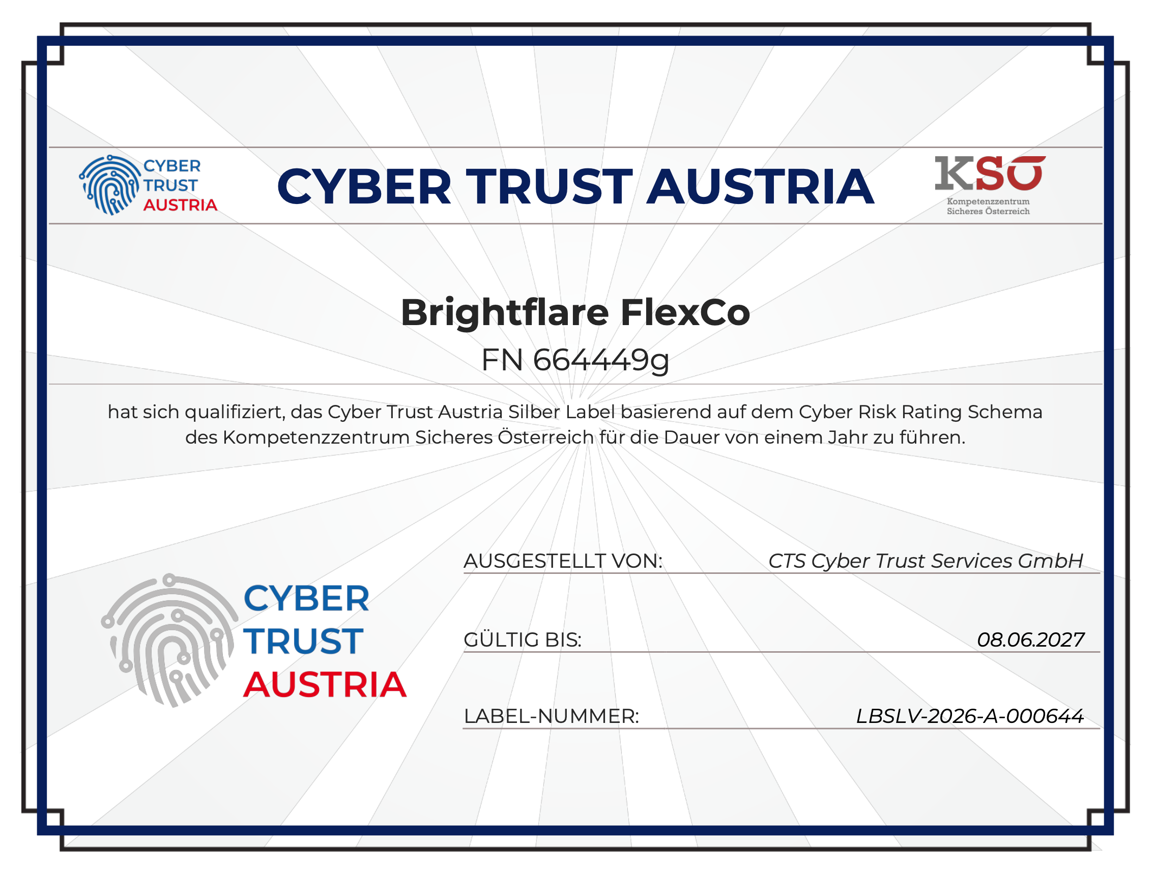 Cyber Trust Austria Zertifikat, BrightFlare FlexCo