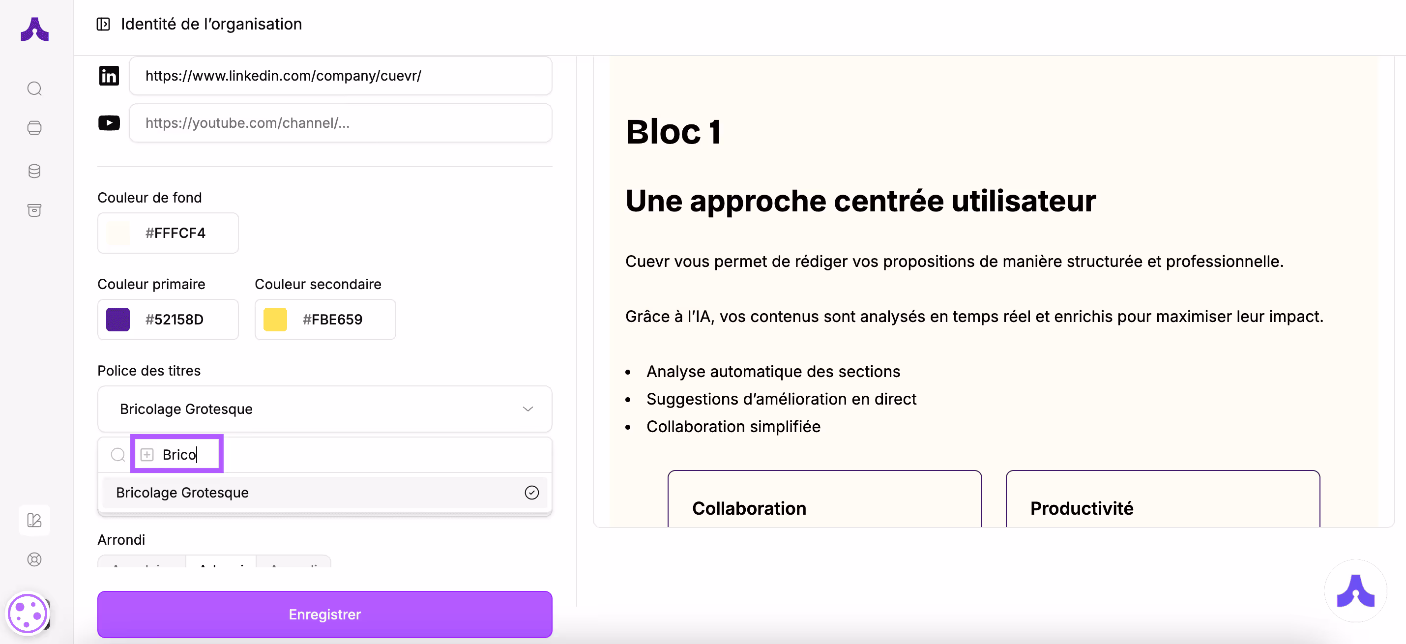 police séléctionnées dans la barre de recherche
