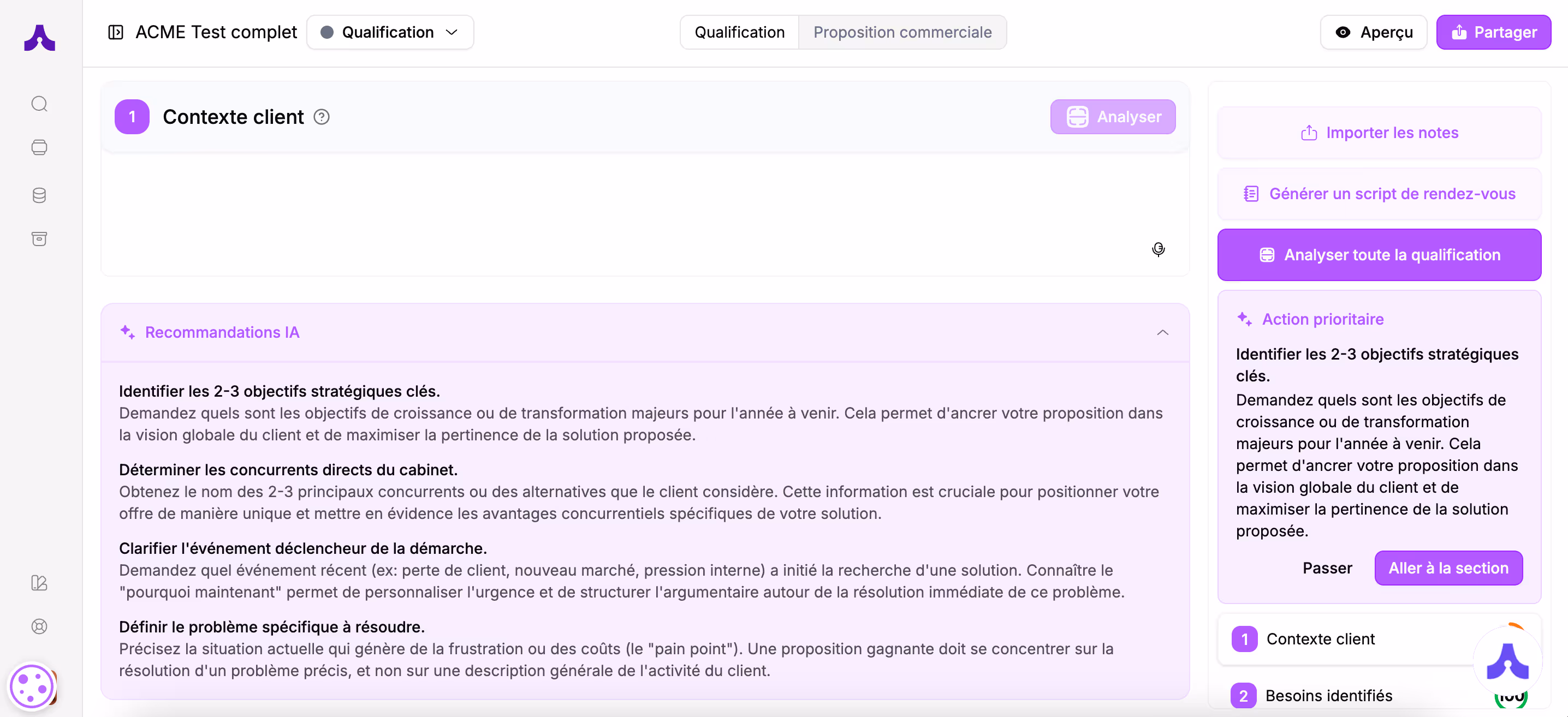 recommandations under each section