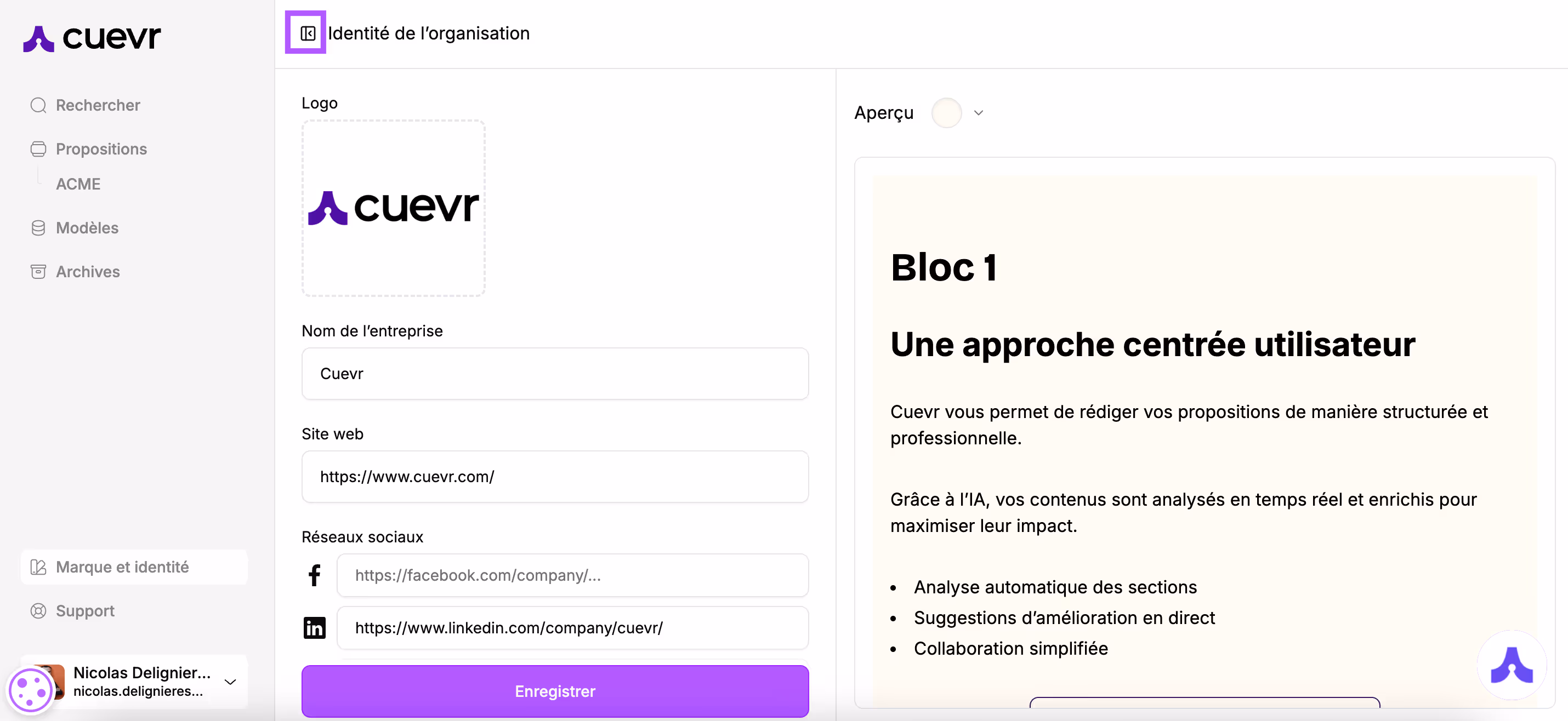 volet de navigation ouvert