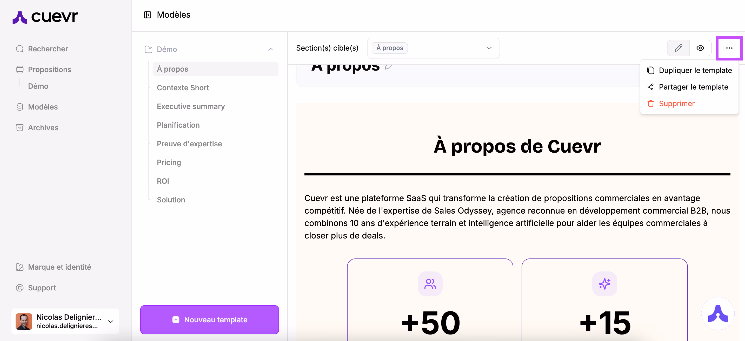 the 3 dots located at the top right of the template