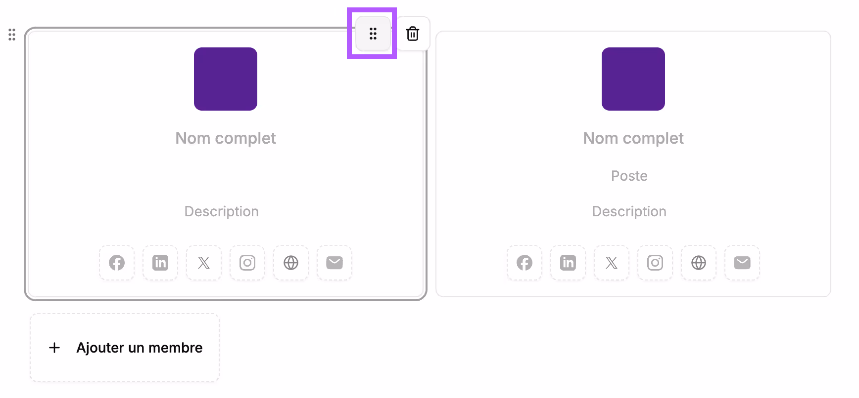 change the order of the team members by clicking the "6 dots"