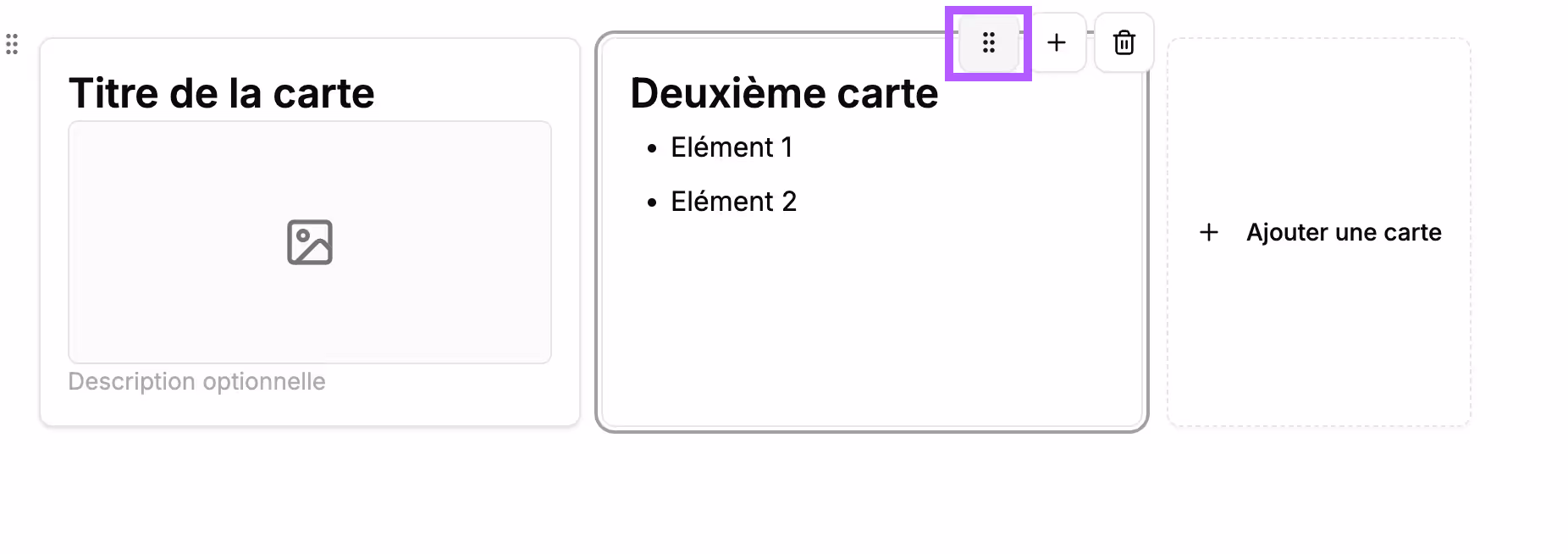 change the order of elements within the card by clicking the 6 dots