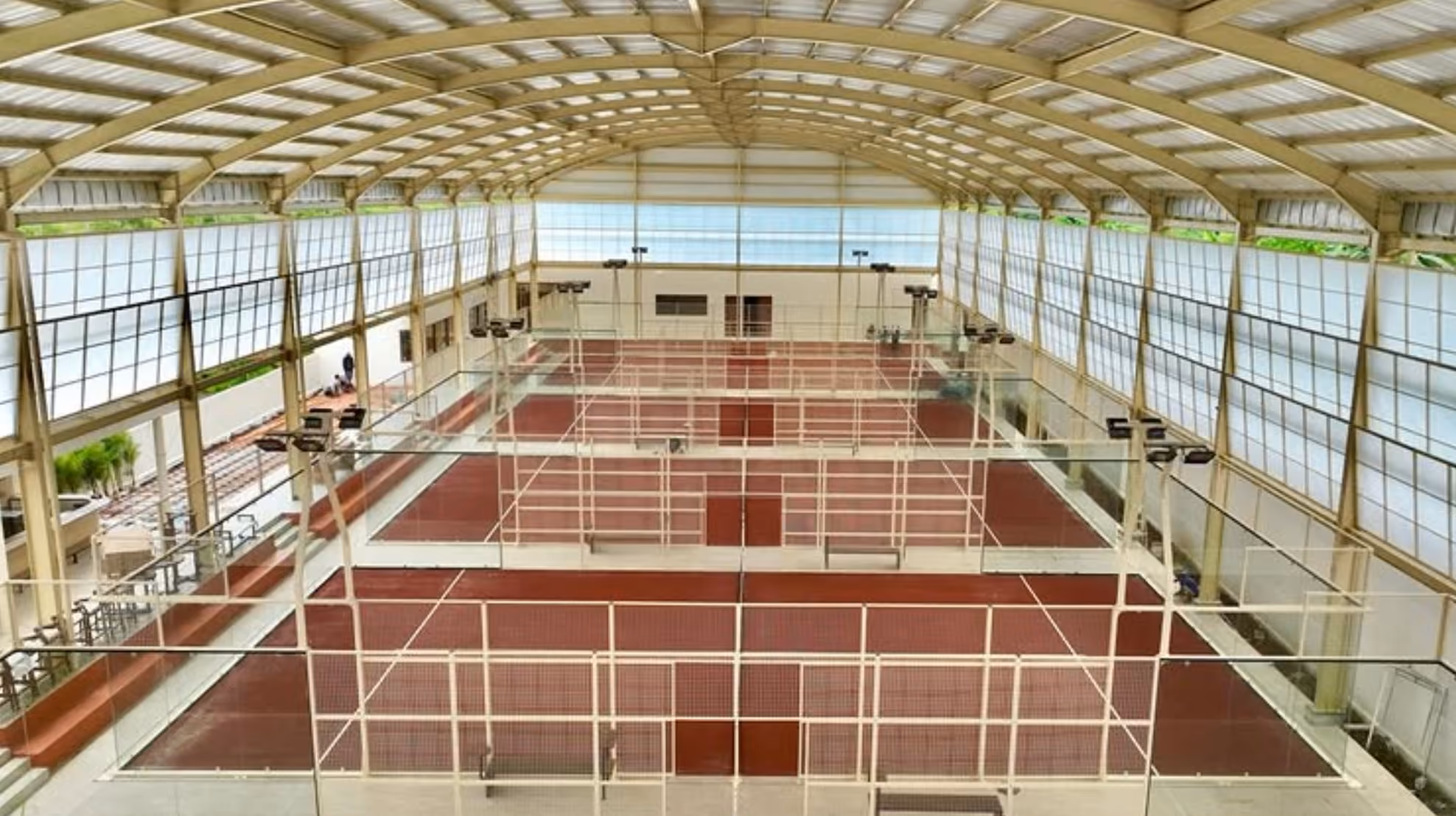 Wide view of the covered padel arena