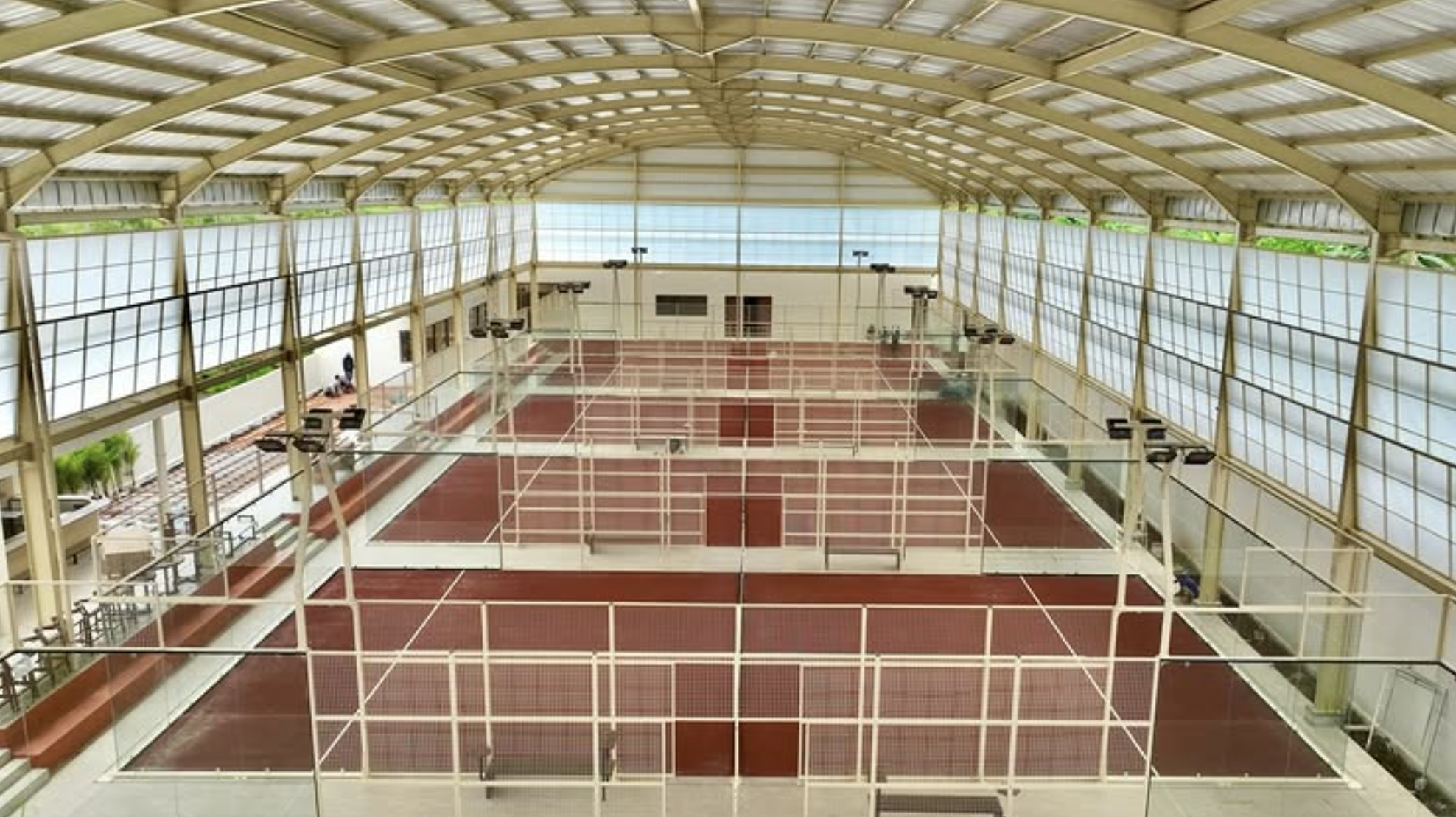 Wide view of the covered padel arena
