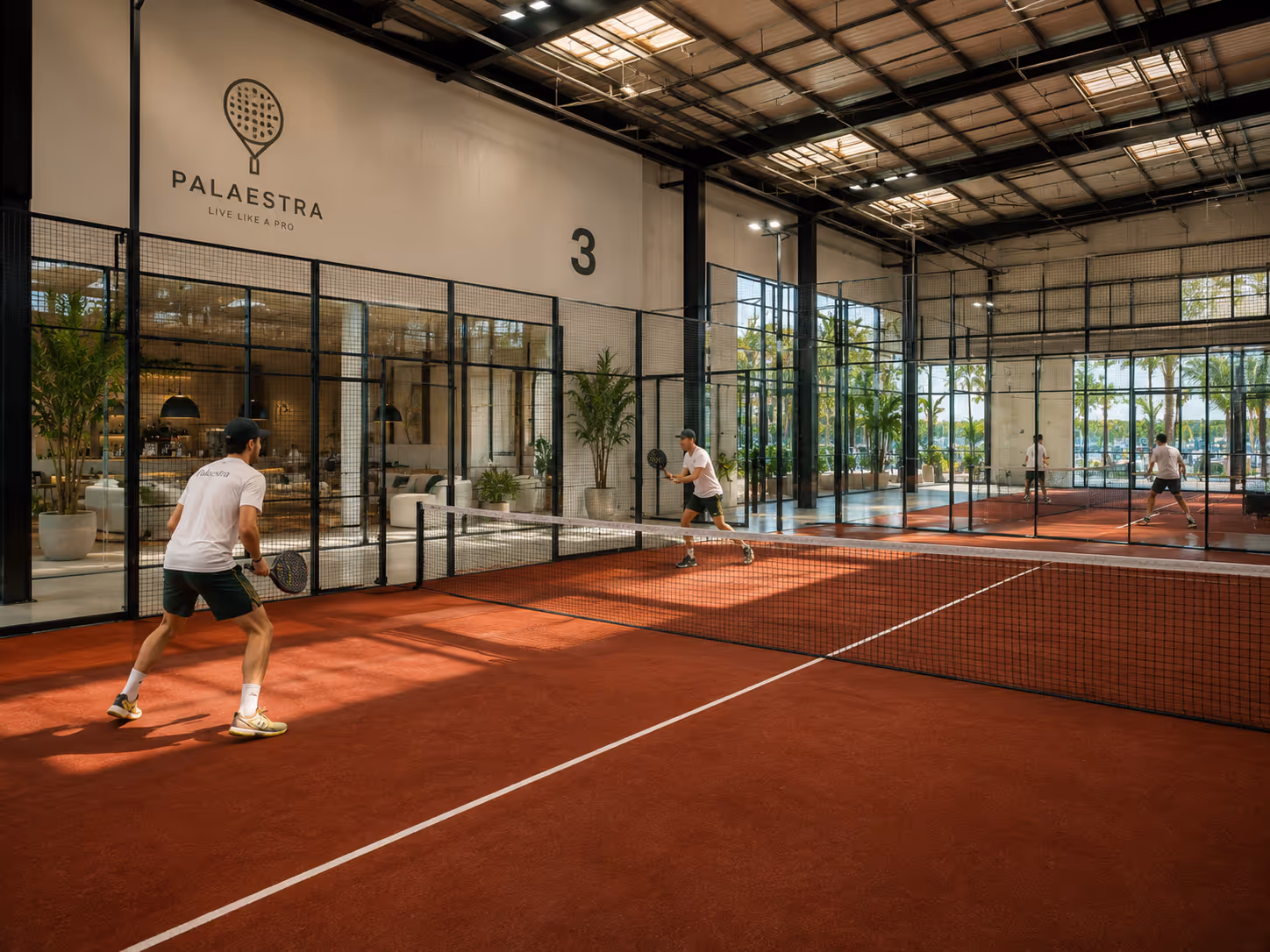 Players on the panoramic padel courts at Padel One Dubai