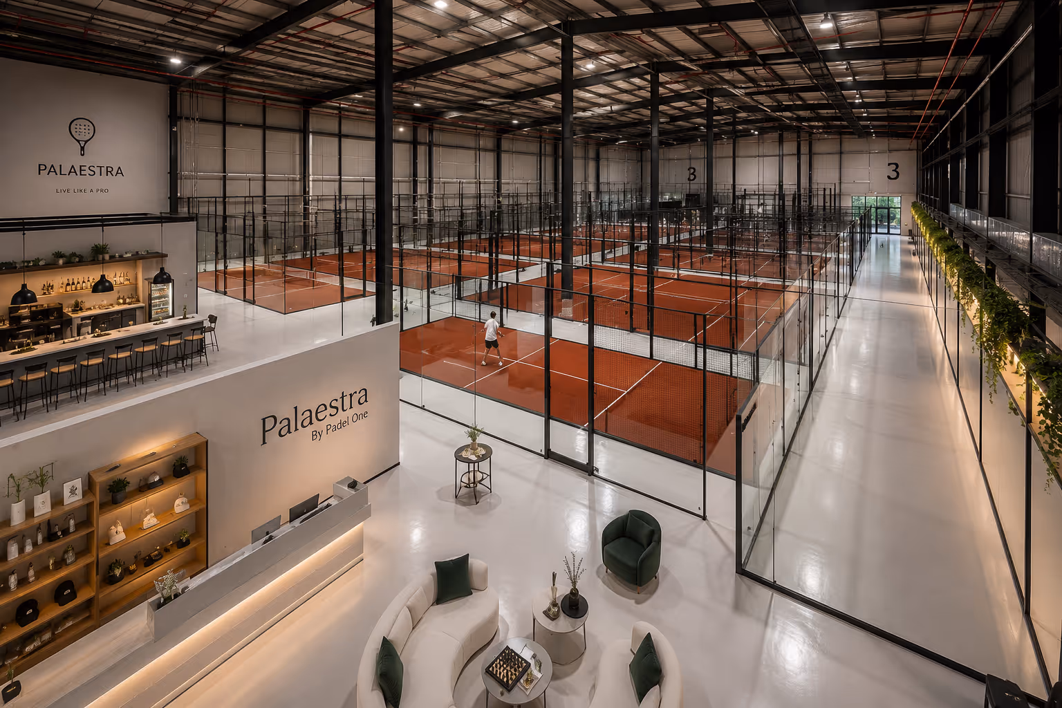 Wide view of the Padel One Dubai arena