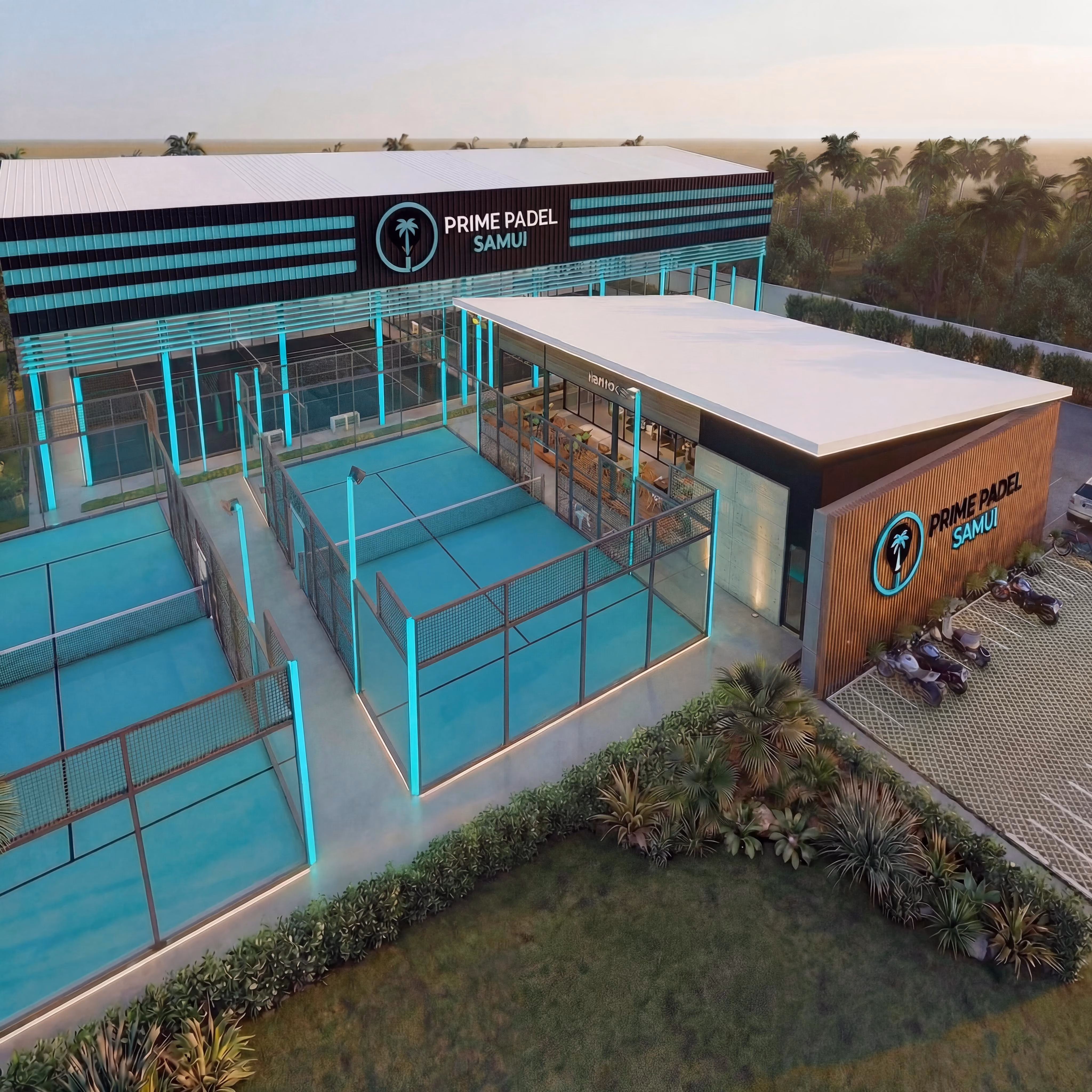 Prime Padel Samui, the covered hall and outdoor courts at Fisherman's Village