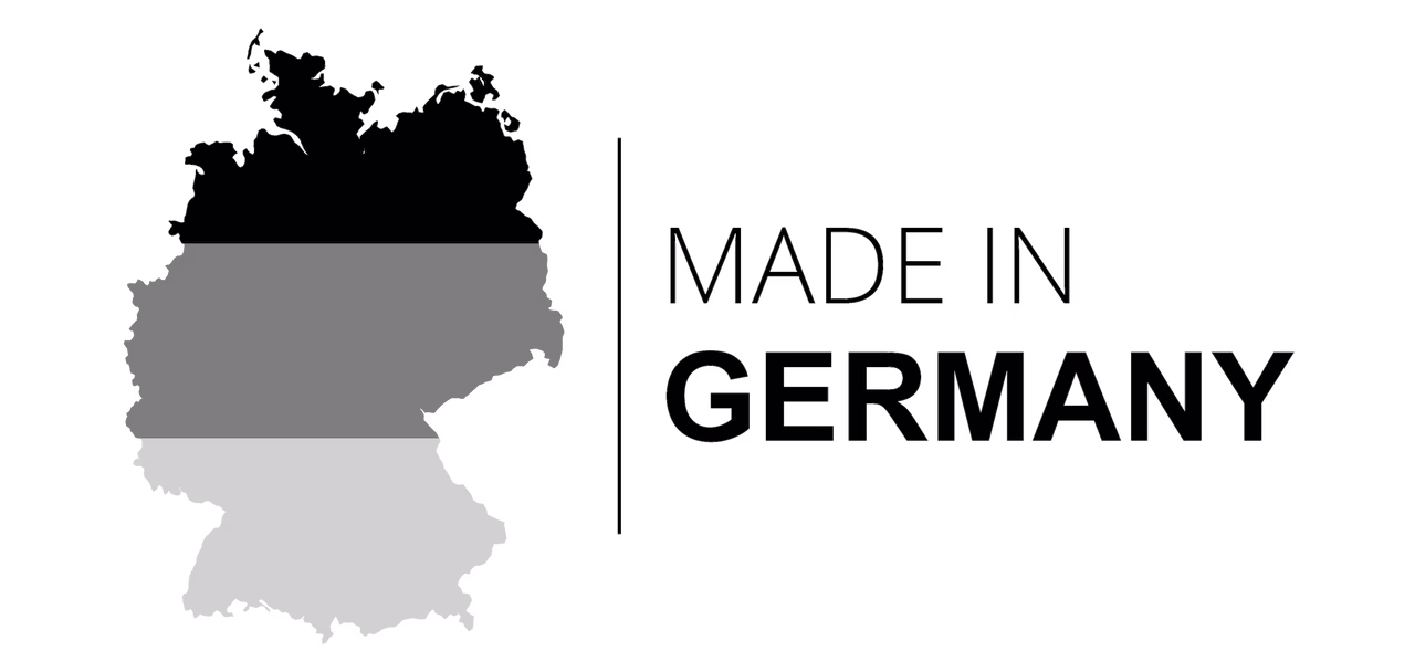 Siegel Made in Germany in schwarzer Schrift mit Deutschland-Silhouette
