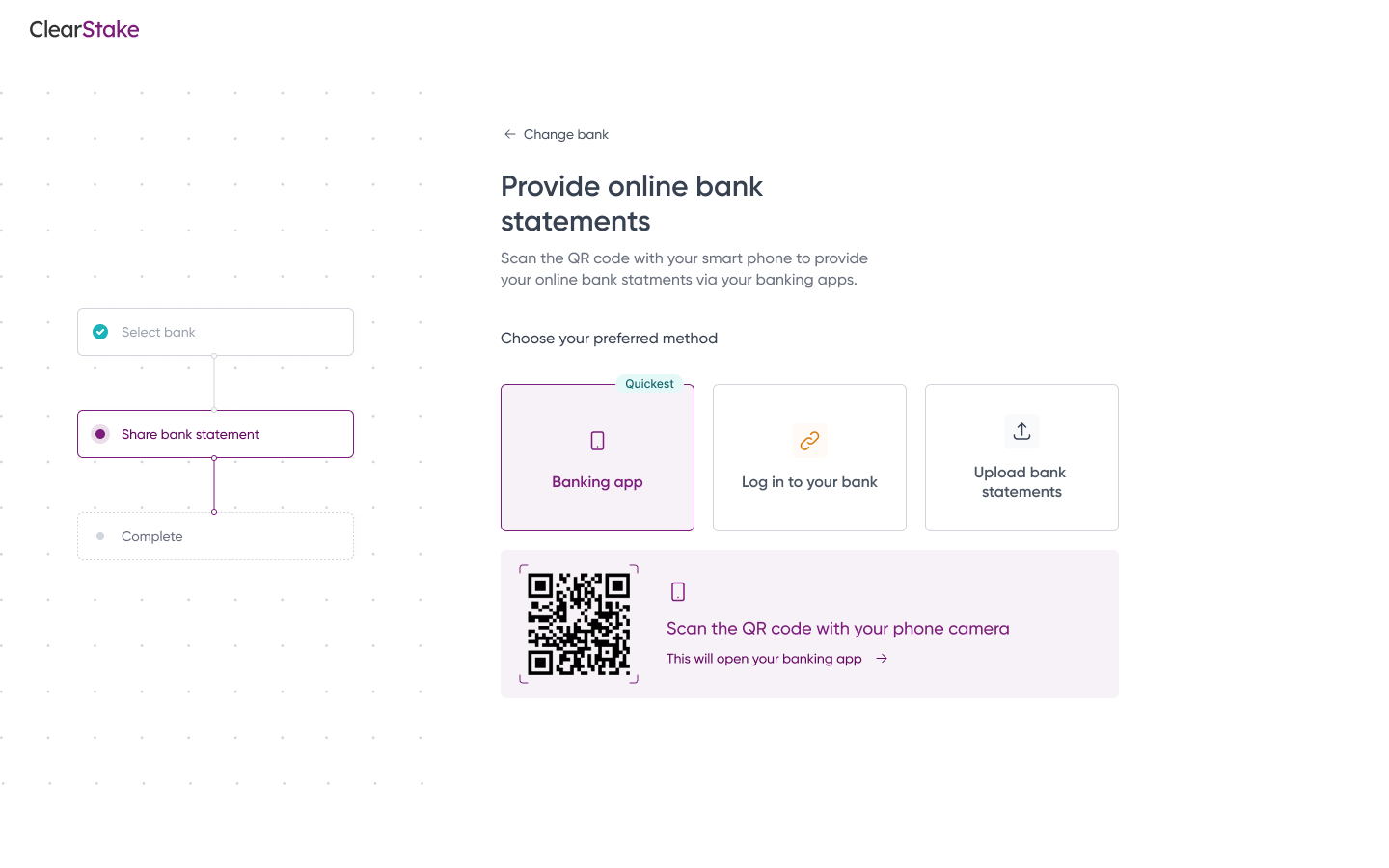 ClearStake data sharing screen