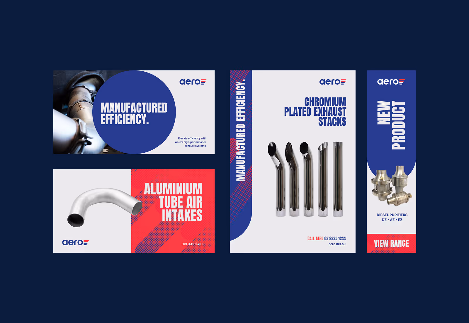 Aero promotional materials featuring exhaust stacks and air intakes