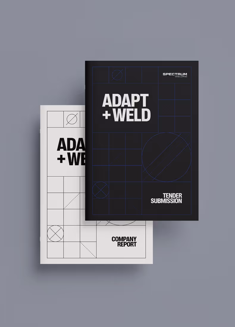 Spectrum brand tender submission and company report covers with grid line designs