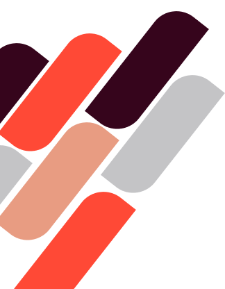 Abstract design of elongated rounded rectangles in red, peach, gray, and dark purple arranged diagonally on a black background.