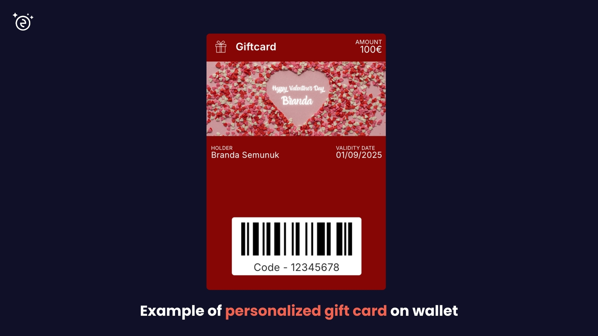 Personalized gift card message shown on a wallet pass