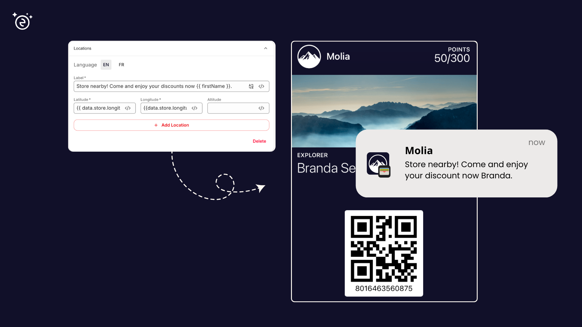 Geolocated wallet notification triggered near a store