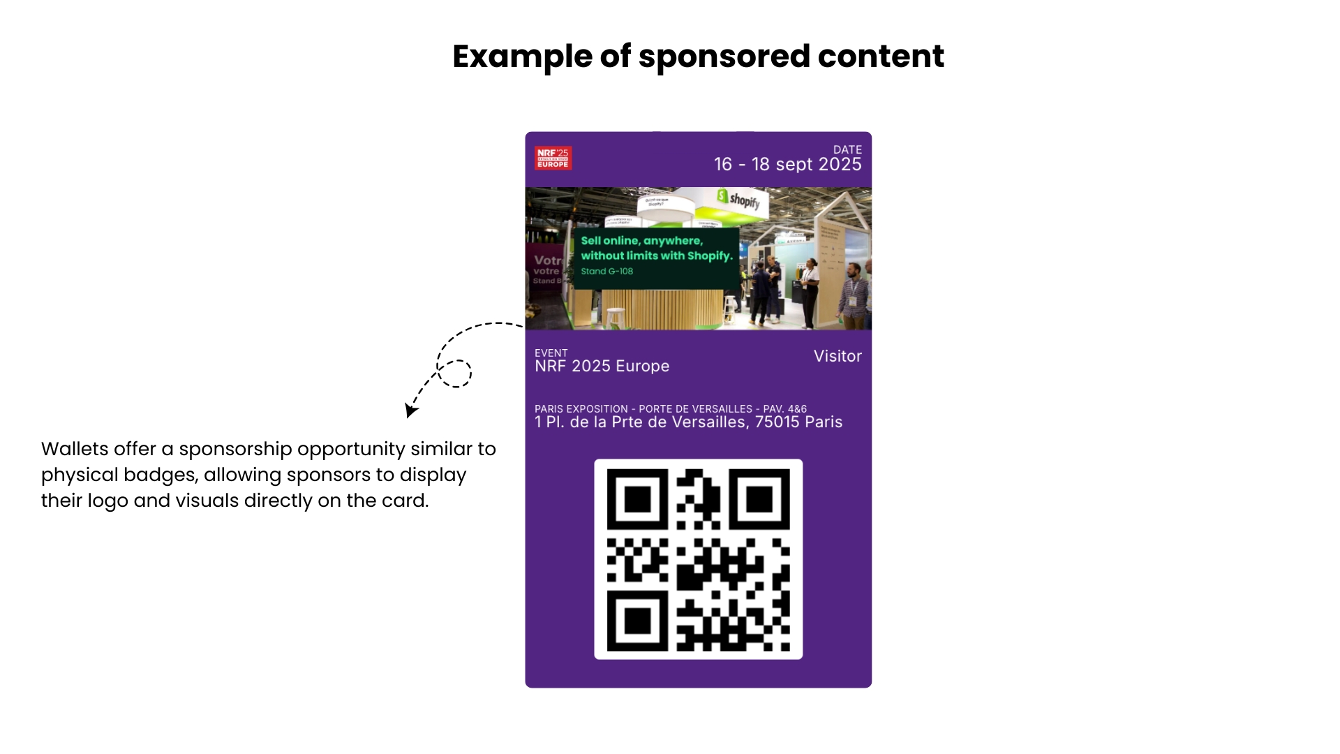 Sponsored content displayed on the back of an event wallet pass
