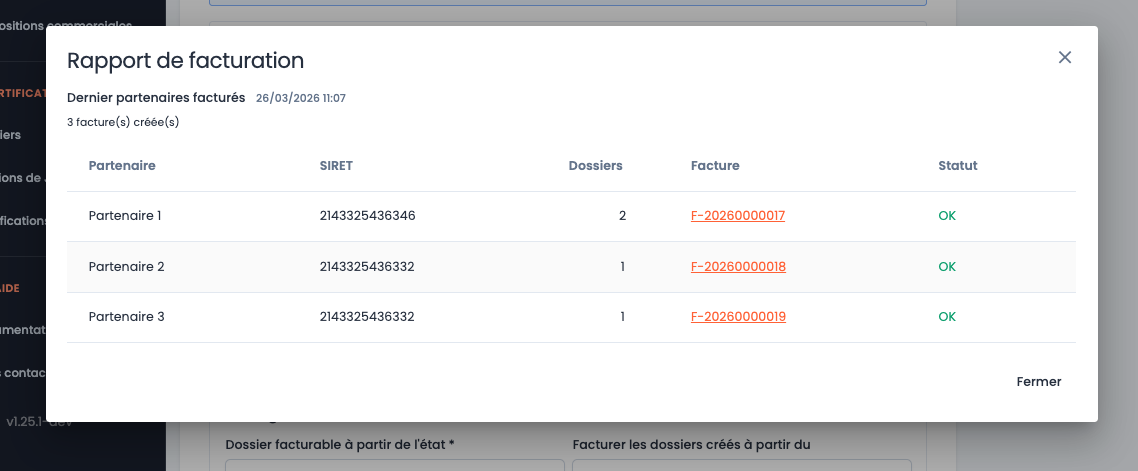 Rapport facturation - CertiPlace