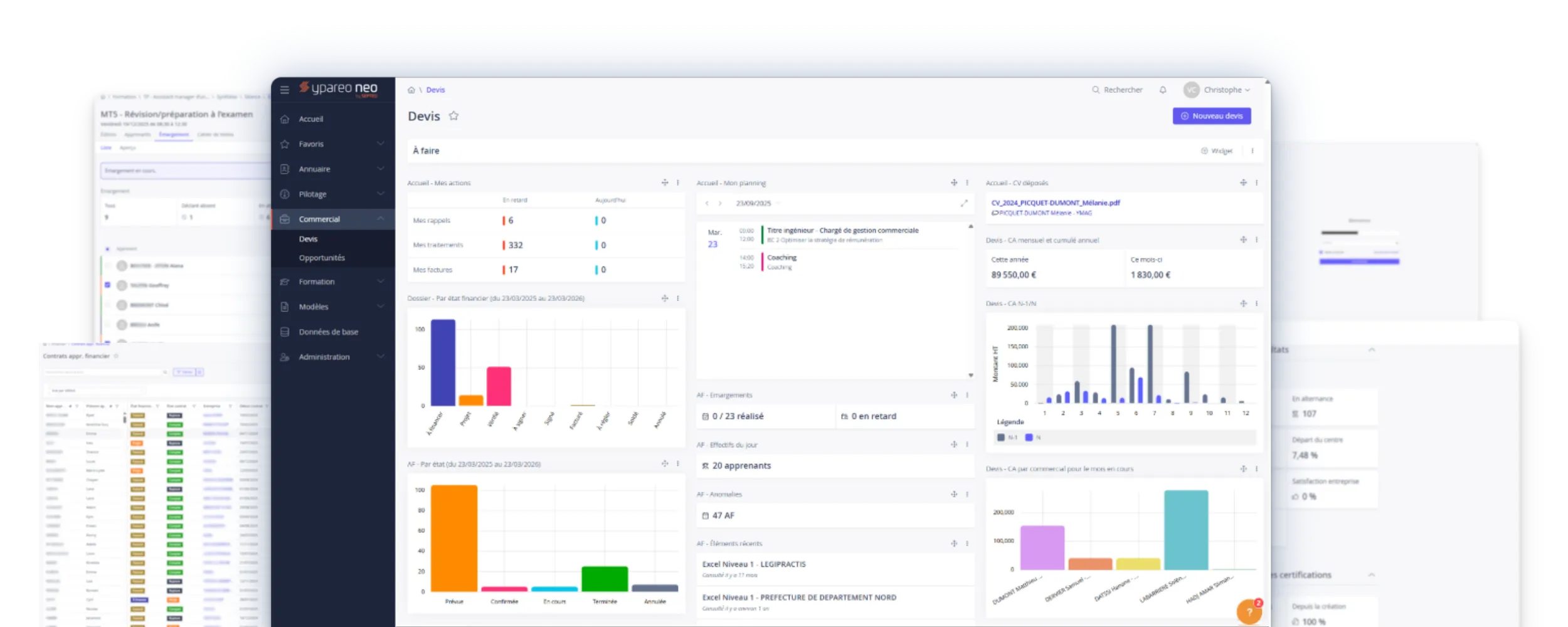 Captures logiciel de gestion des organismes de formation par apprentissage