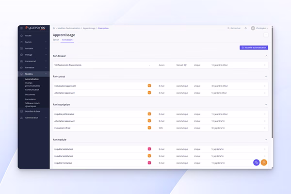 Capture du logiciel Ypareo Neo