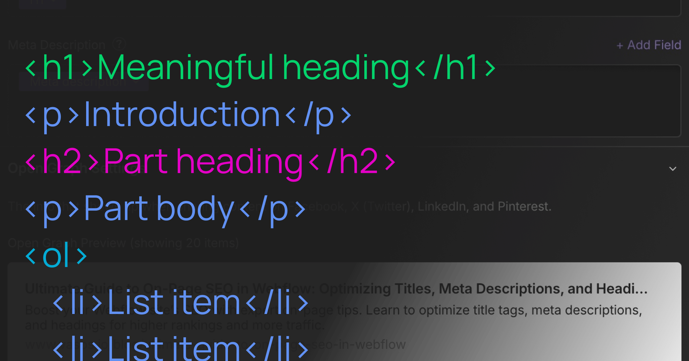 Webflow SEO Headings tag structure