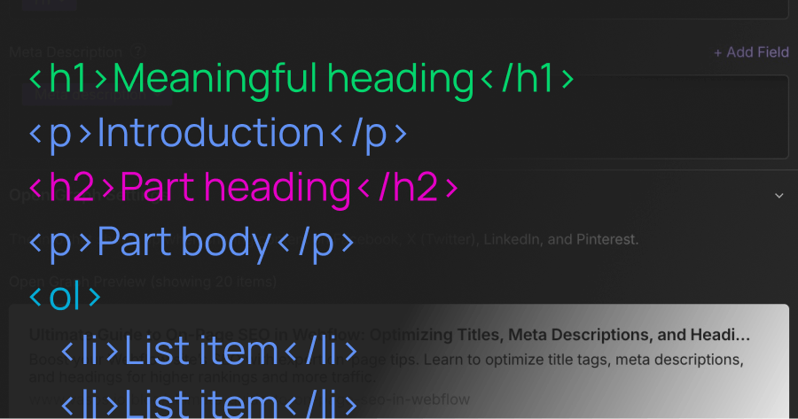 Webflow SEO Headings tag structure
