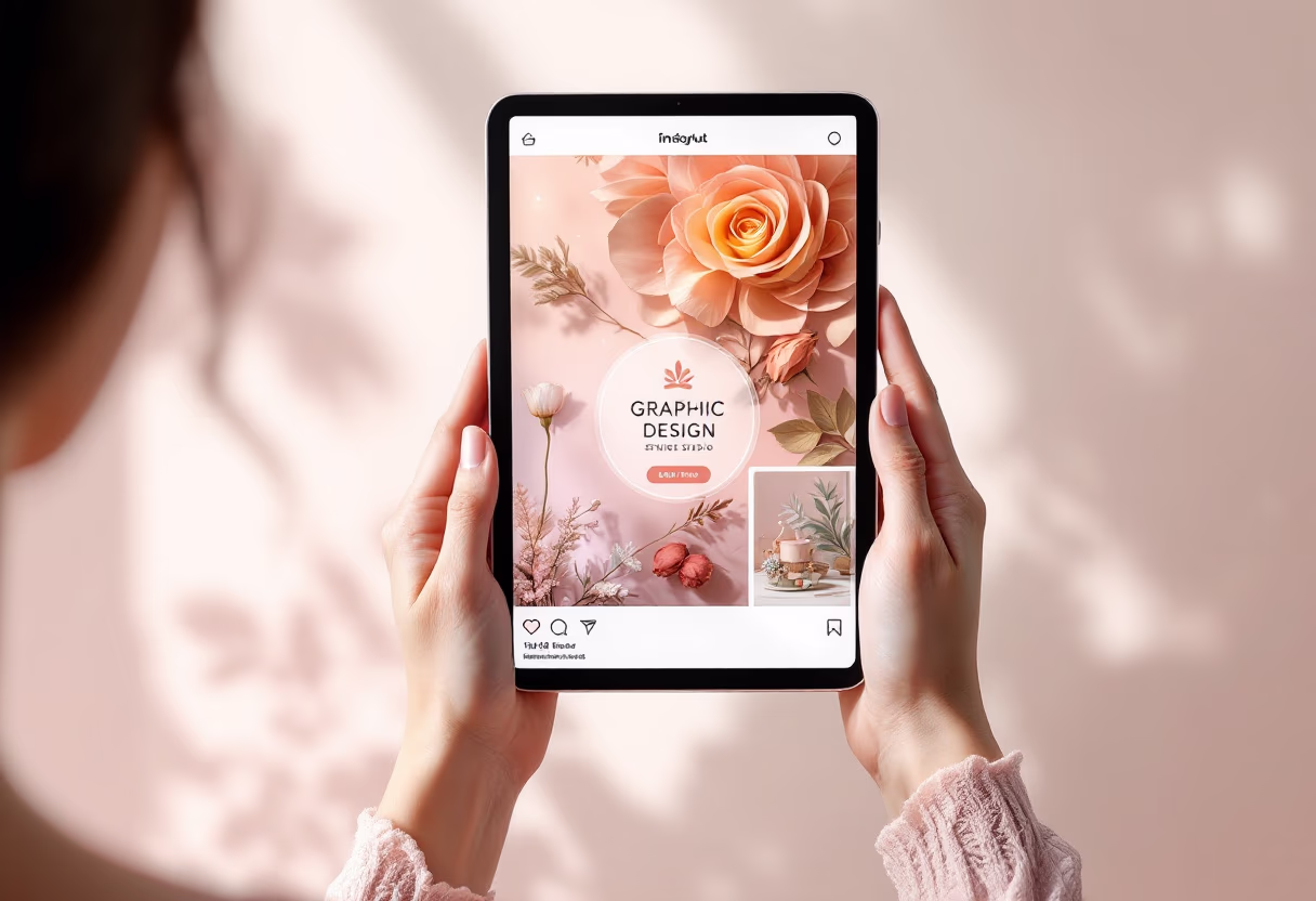 [digital project] image of a mobile device with a social media ad (for a graphic design studio)