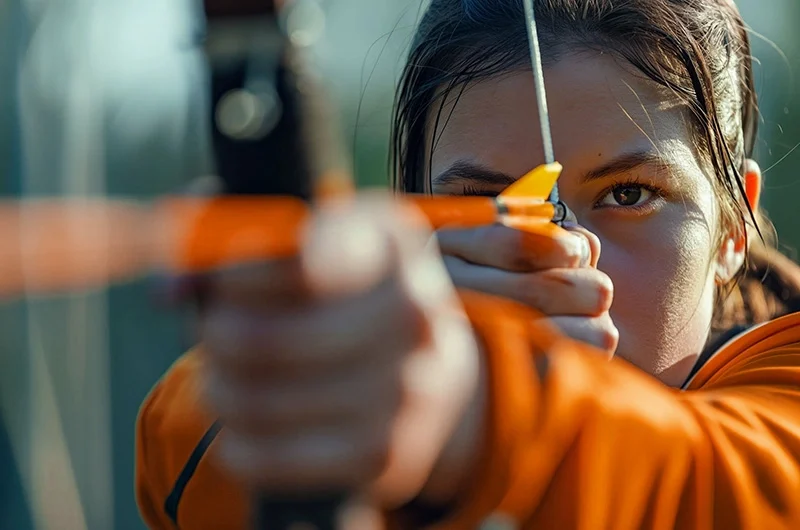 Archer aiming an arrow at a target