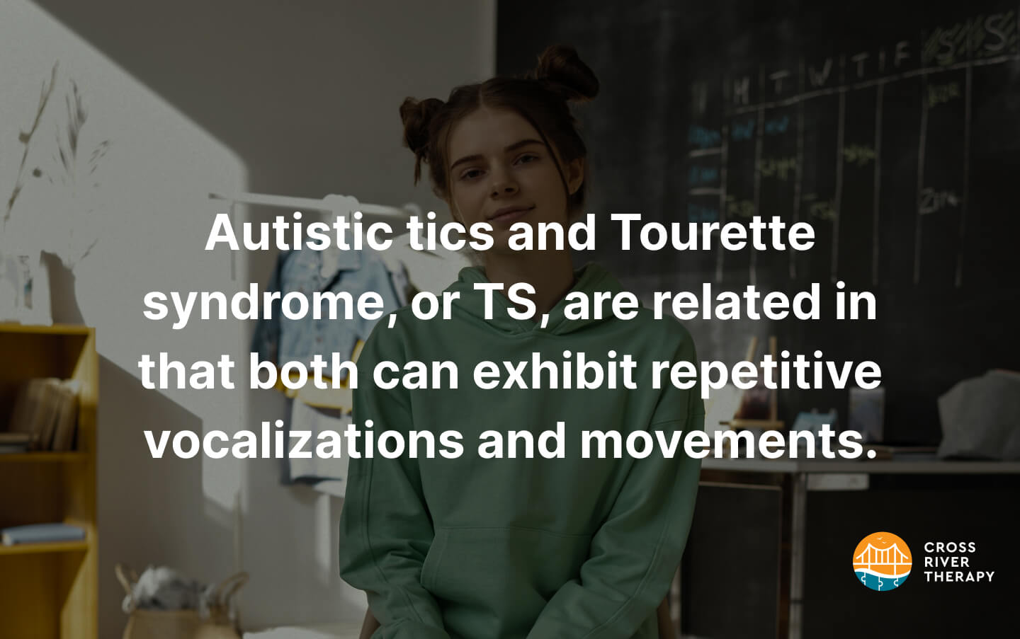 Autistic tics and Tourette syndrome, or TS, are related in that both can exhibit repetitive vocalizations and movements.