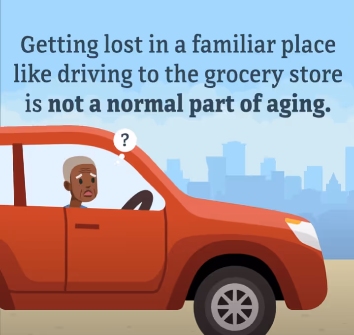 Colorful animated graphic of person driving red car