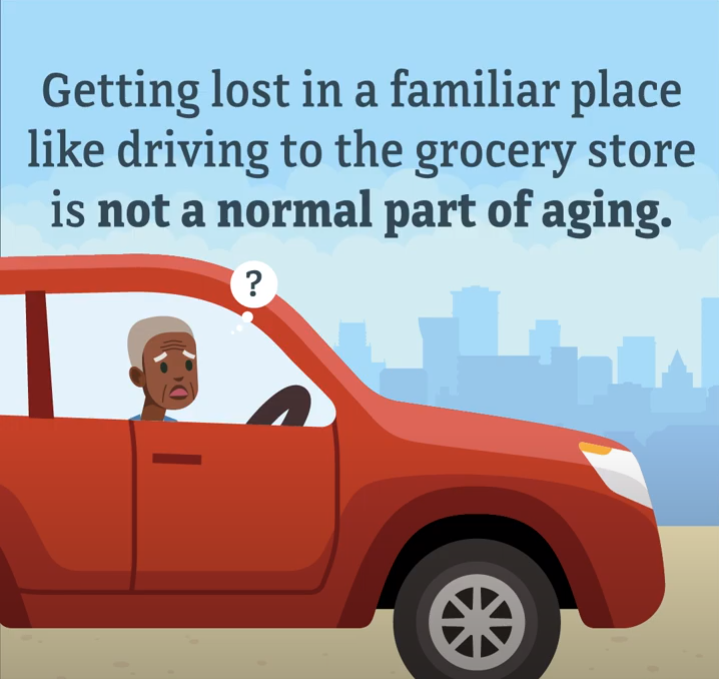 Colorful animated graphic of person driving red car