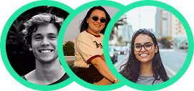 Collage aus drei lächelnden Frauen mit unterschiedlichem Hintergrund: Schwarz-Weiß-Porträt, Stadtlandschaft im Freien und Nahaufnahme mit Sonnenbrille.