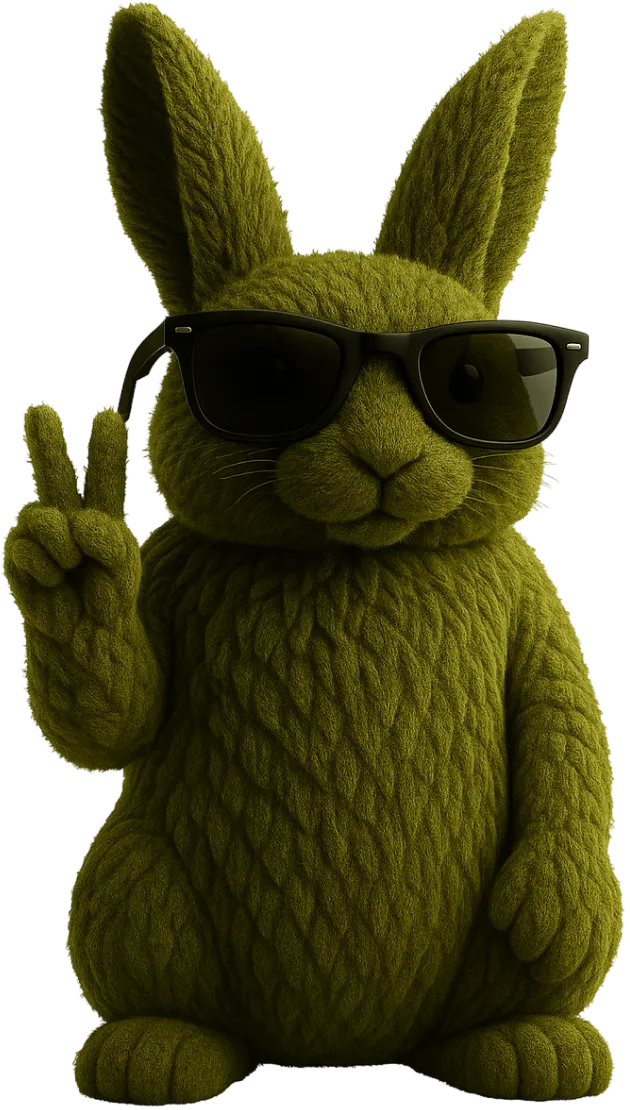 Hase aus Cannabisblüten mit schwarzer Sonnenbrille und Peace-Zeichen