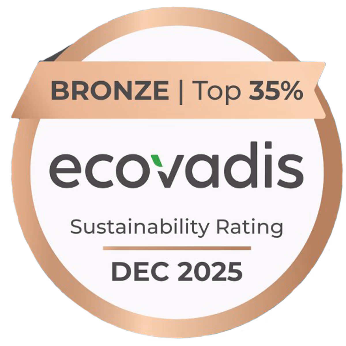 Badge bronze Ecovadis Top 35% évaluation de durabilité décembre 2025