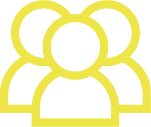 Icône simple représentant un groupe de trois personnes visibles en jaune.
