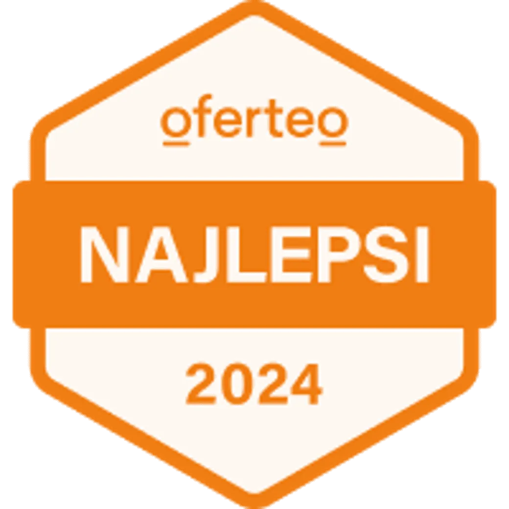 Znak z napisem ofertoo NAJLEPSI 2024 w pomarańczowej obwódce.