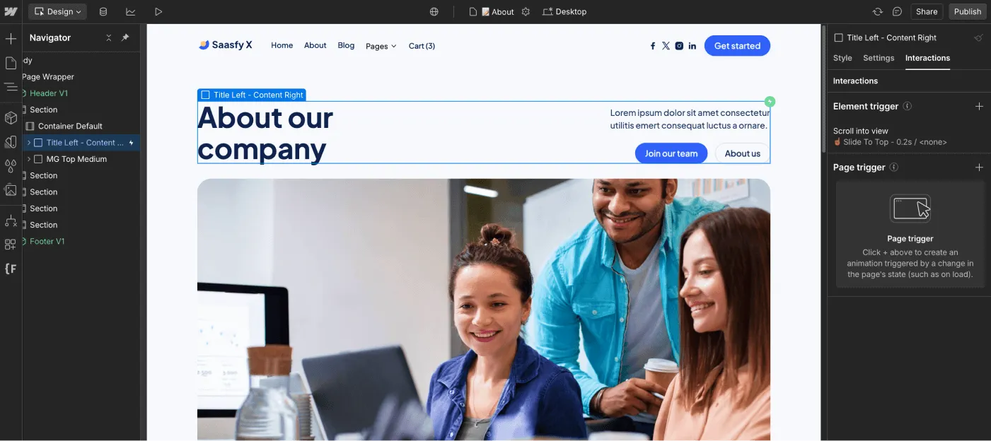 Saasfy X Webflow Template And Ui Kit - Animations