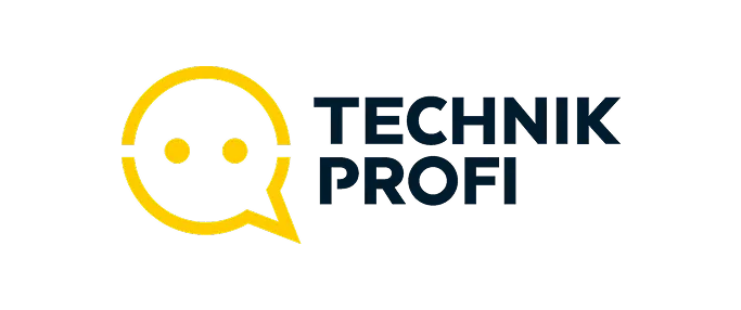 Technik Profi Logo mit gelbem stilisiertem Chat-Symbol und Schriftzug.