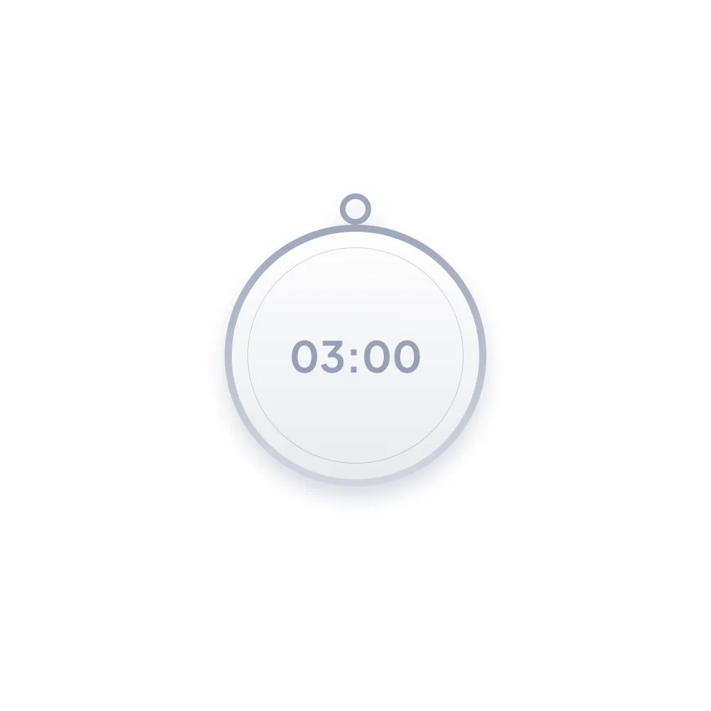 Stoppuhr zeigt 03:00 Minuten auf weißem Hintergrund.