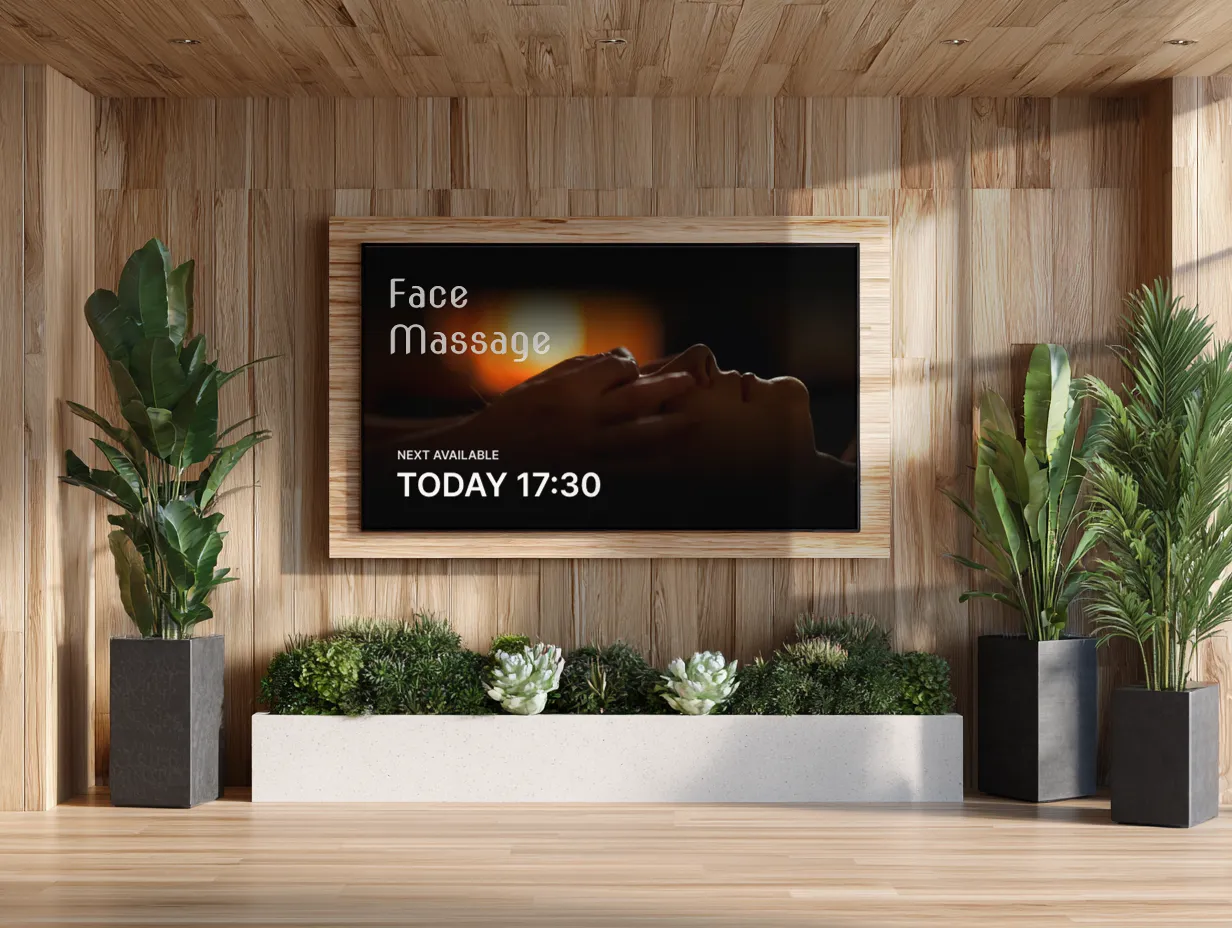 Digitale Beschilderung mit Gesichtsmassage-Software und Zeitanzeige