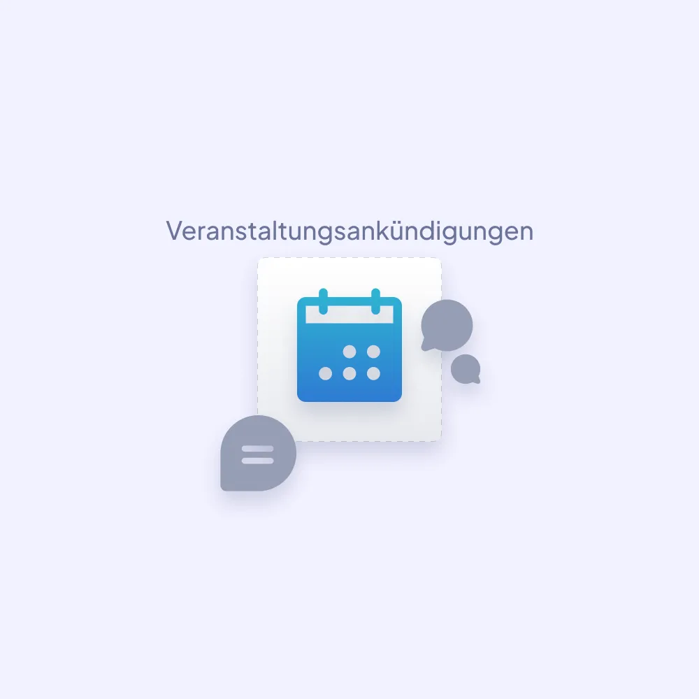 Blaue Kalendersymbol mit Sprechblasen für Veranstaltungsankündigungen